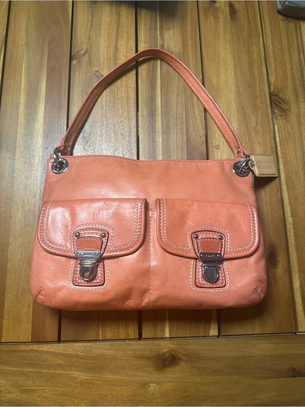 Coach Poppy Hippie Leather Hobo Bag with Matching Wallet in Salmon Pink